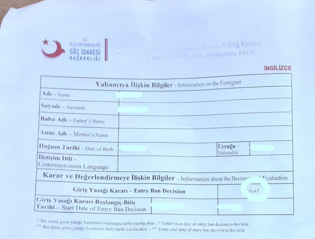 Turkey entry ban rules