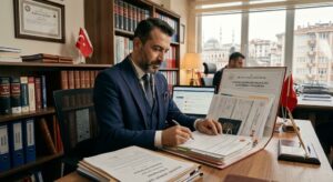 Turkey work permit application file at a Turkish law office
