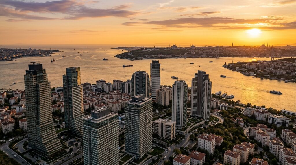 Istanbul residential towers at golden hour